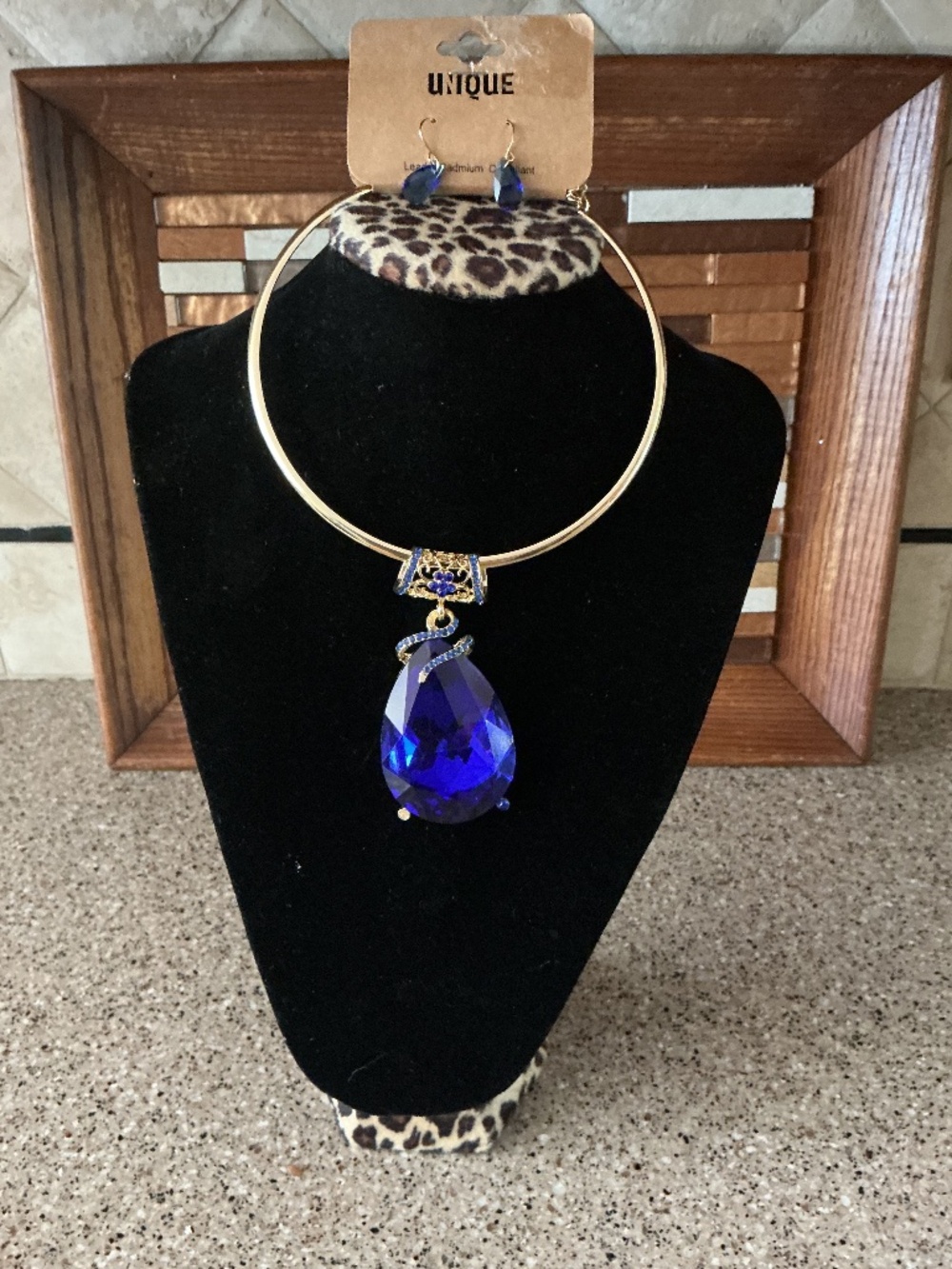 New Royal Blue Chocker Crystal Necklace and Earrings Set